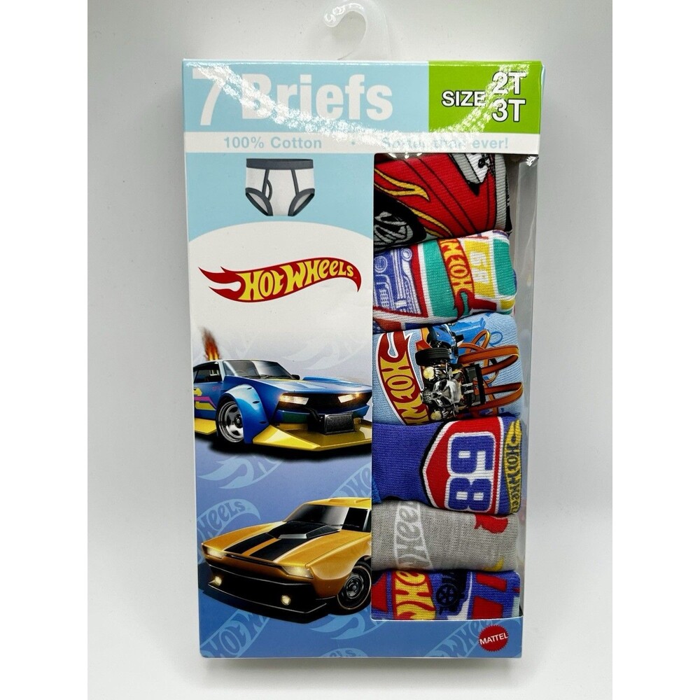 Hot Wheels Boys' Briefs 6-Pack Size 2T/3T 100% Cotton Multicolor Cars Pattern